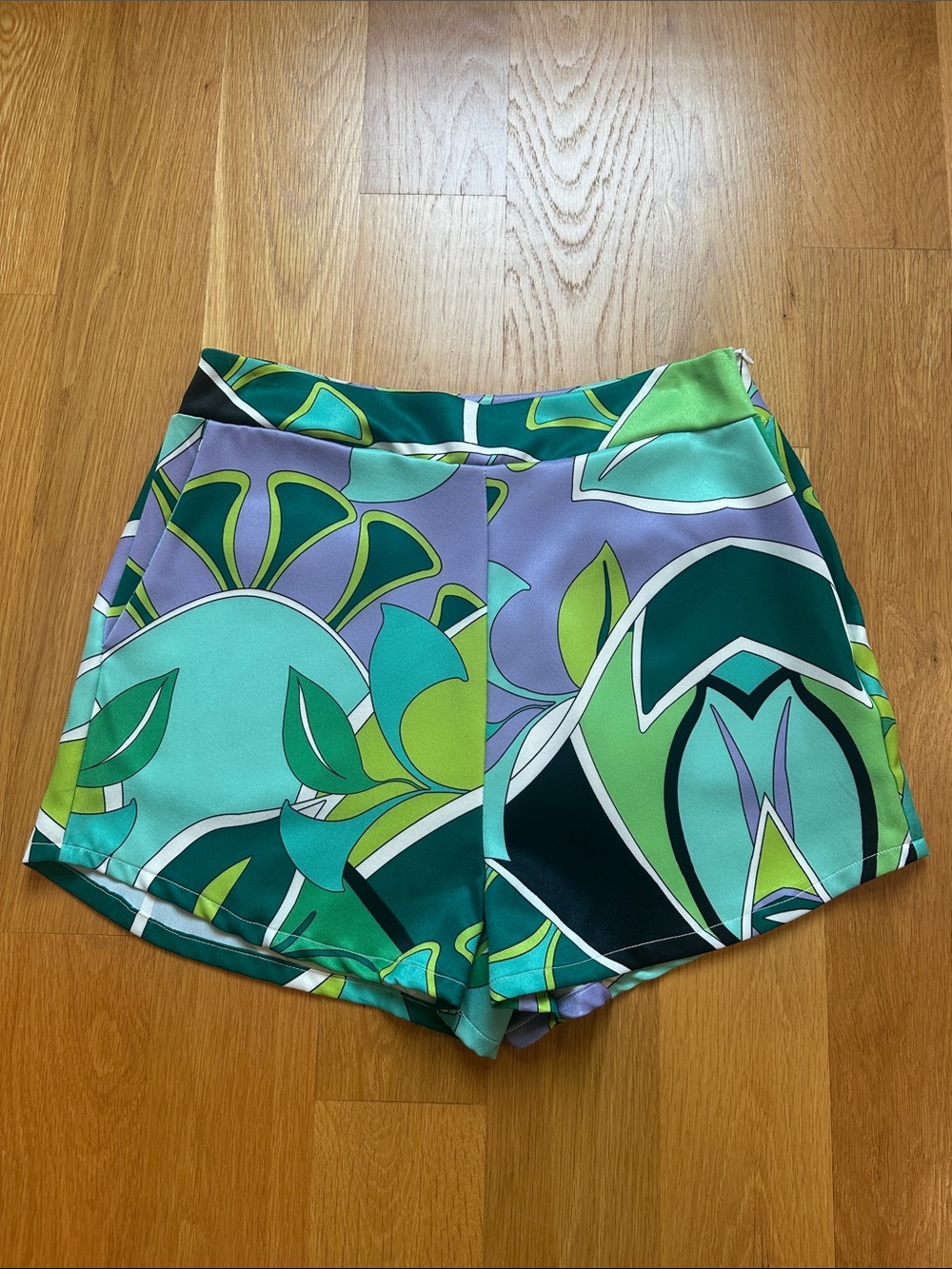 Printed Green & Teal Women's High-Rise Shorts